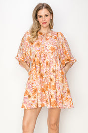 Print linen boho mini dress