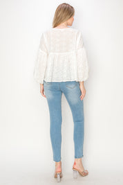 Cotton eyelet voluminous sleeves top