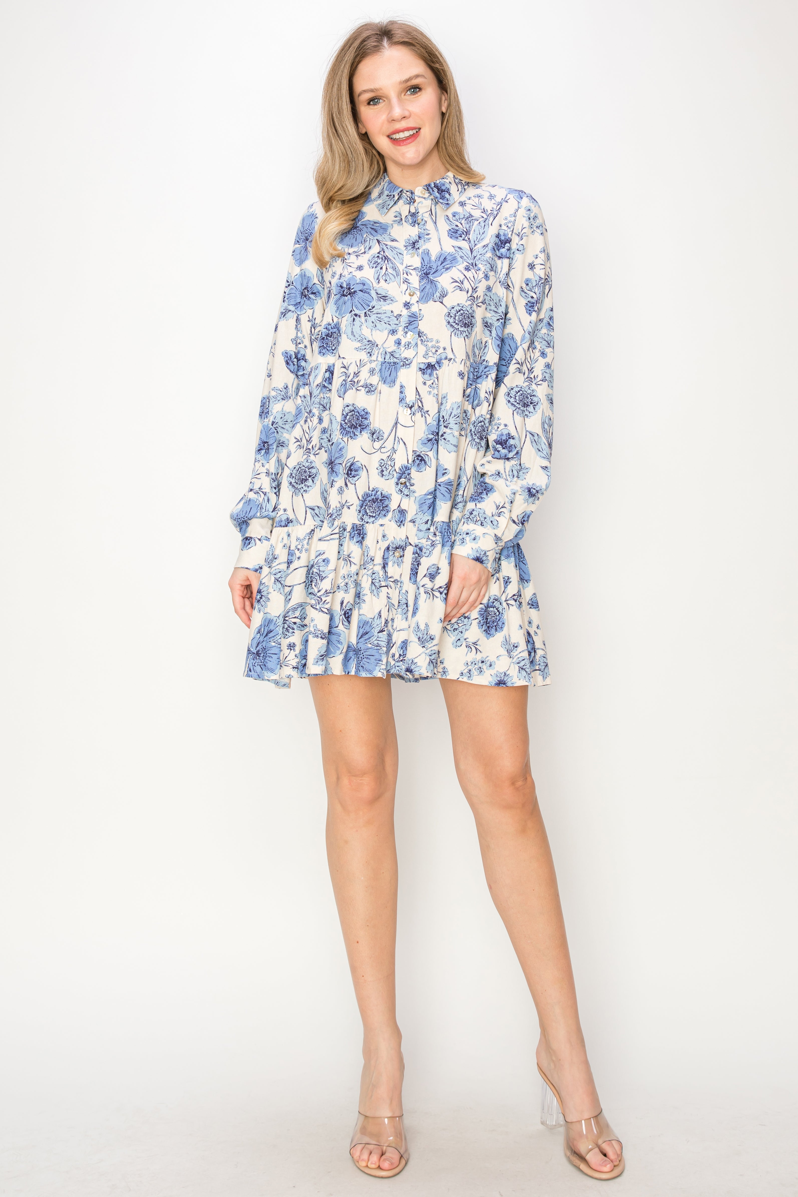 Print linen shirts dress