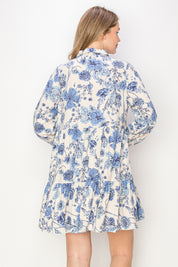 Print linen shirts dress