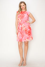 Print woven mini dress with pleats