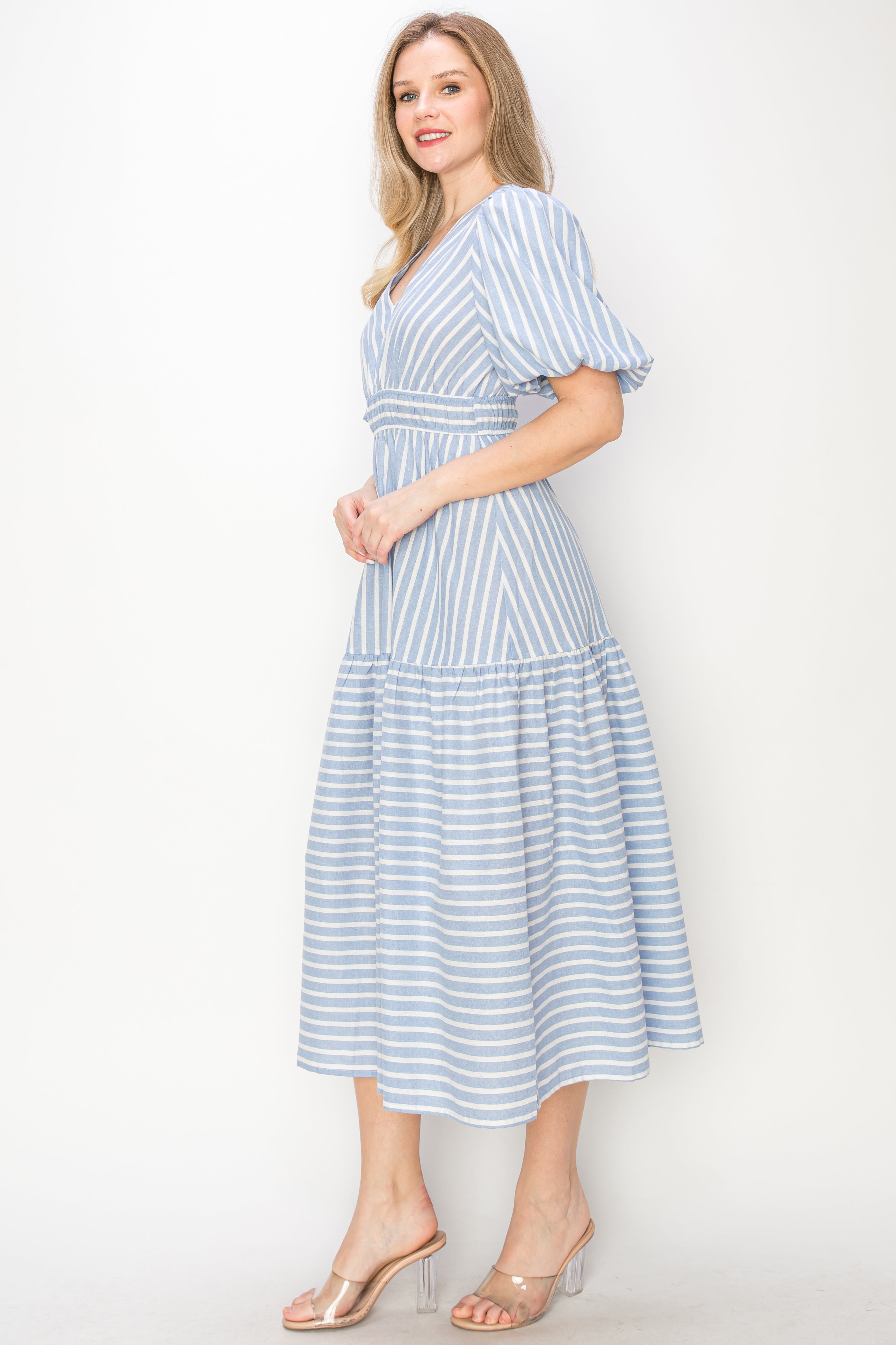 Striped cotton midi dress