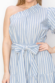 Striped one shoulder midi dress