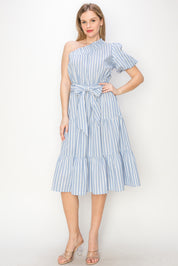 Striped one shoulder midi dress