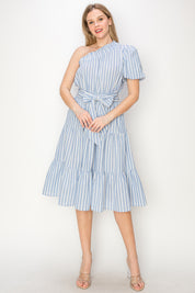 Striped one shoulder midi dress