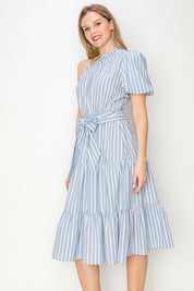 Striped one shoulder midi dress