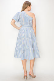 Striped one shoulder midi dress