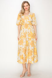 Print linen midi dress