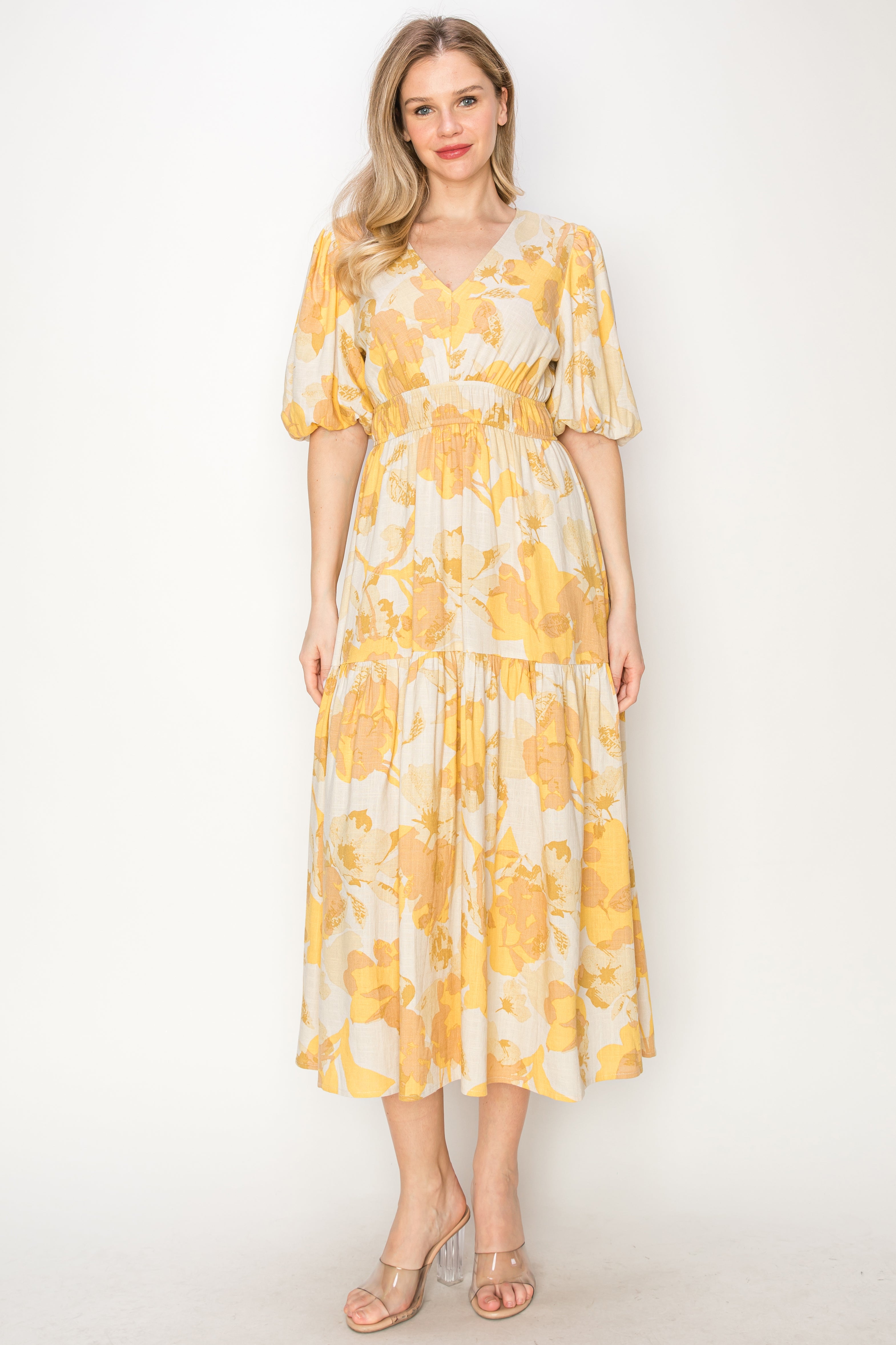 Print linen midi dress