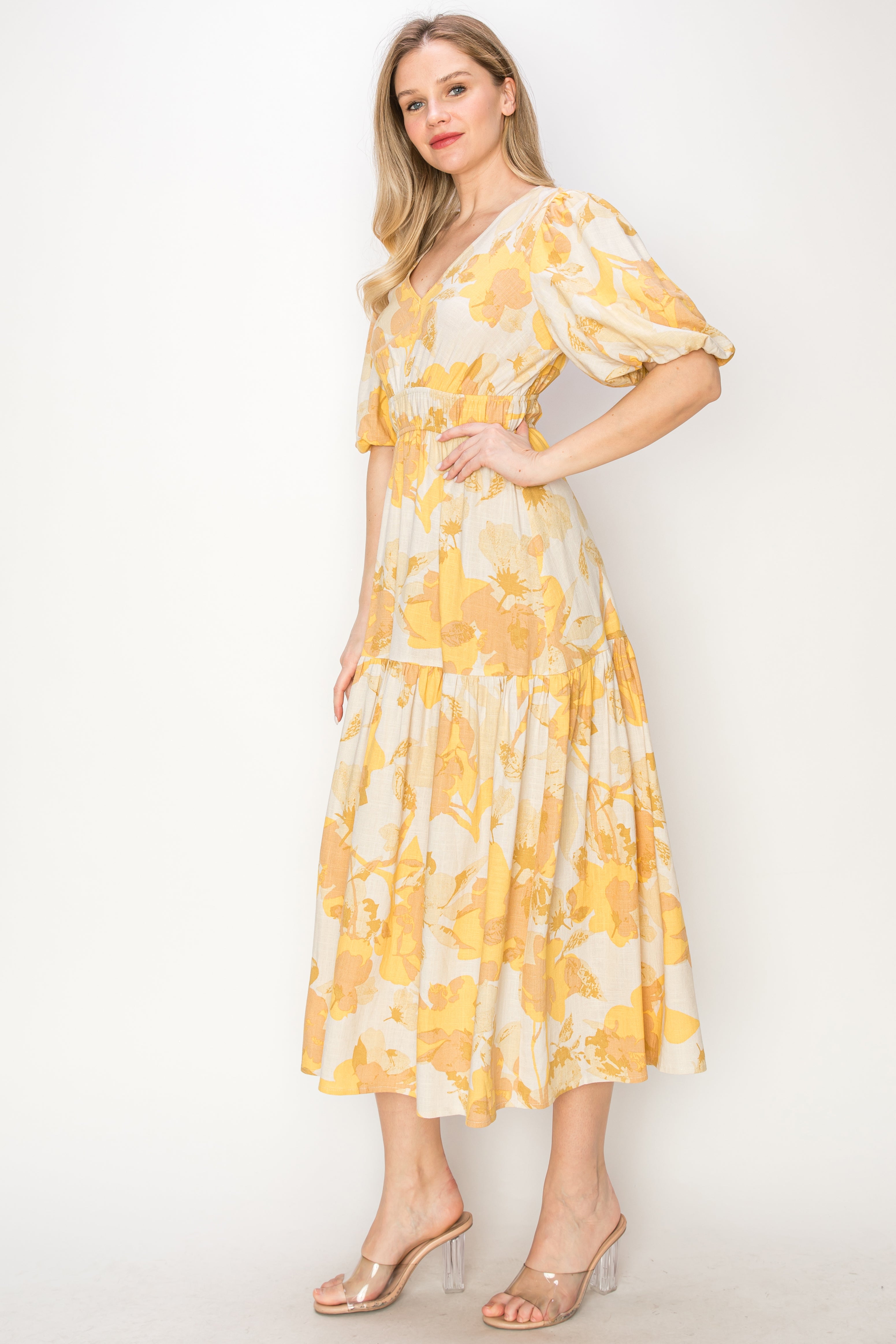 Print linen midi dress