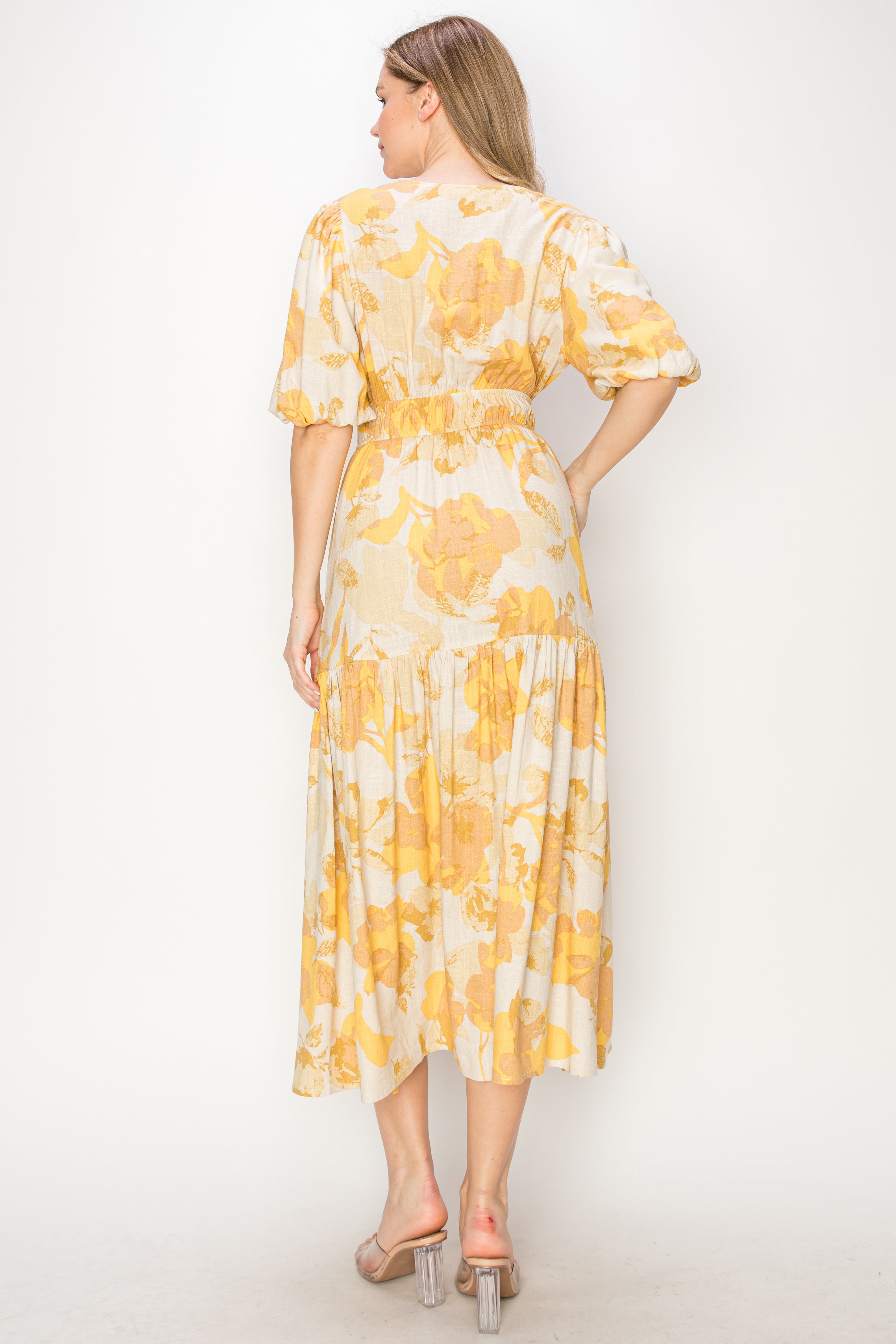 Print linen midi dress