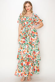 Print tiered ruffle maxi Dress