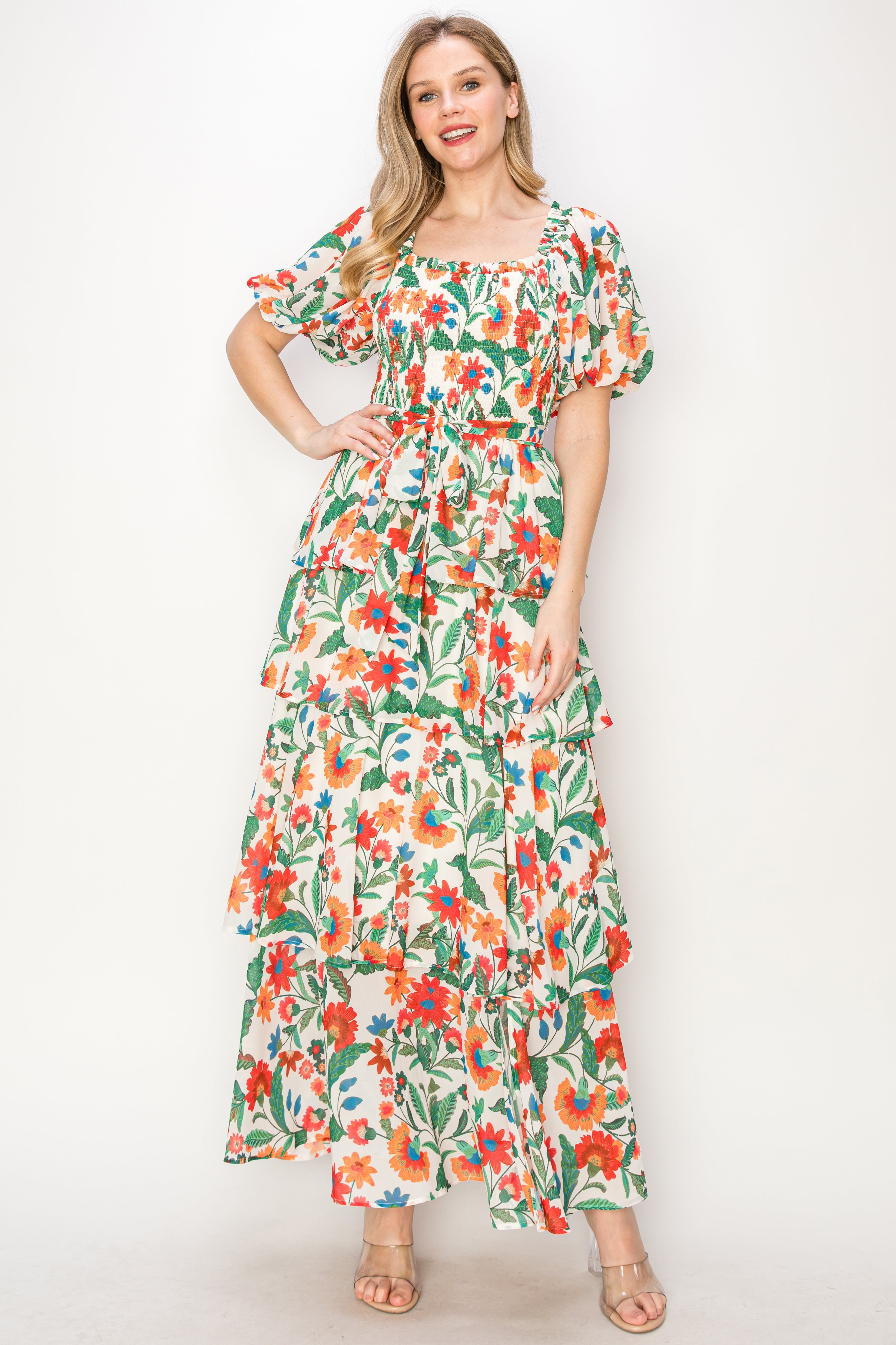 Print tiered ruffle maxi Dress