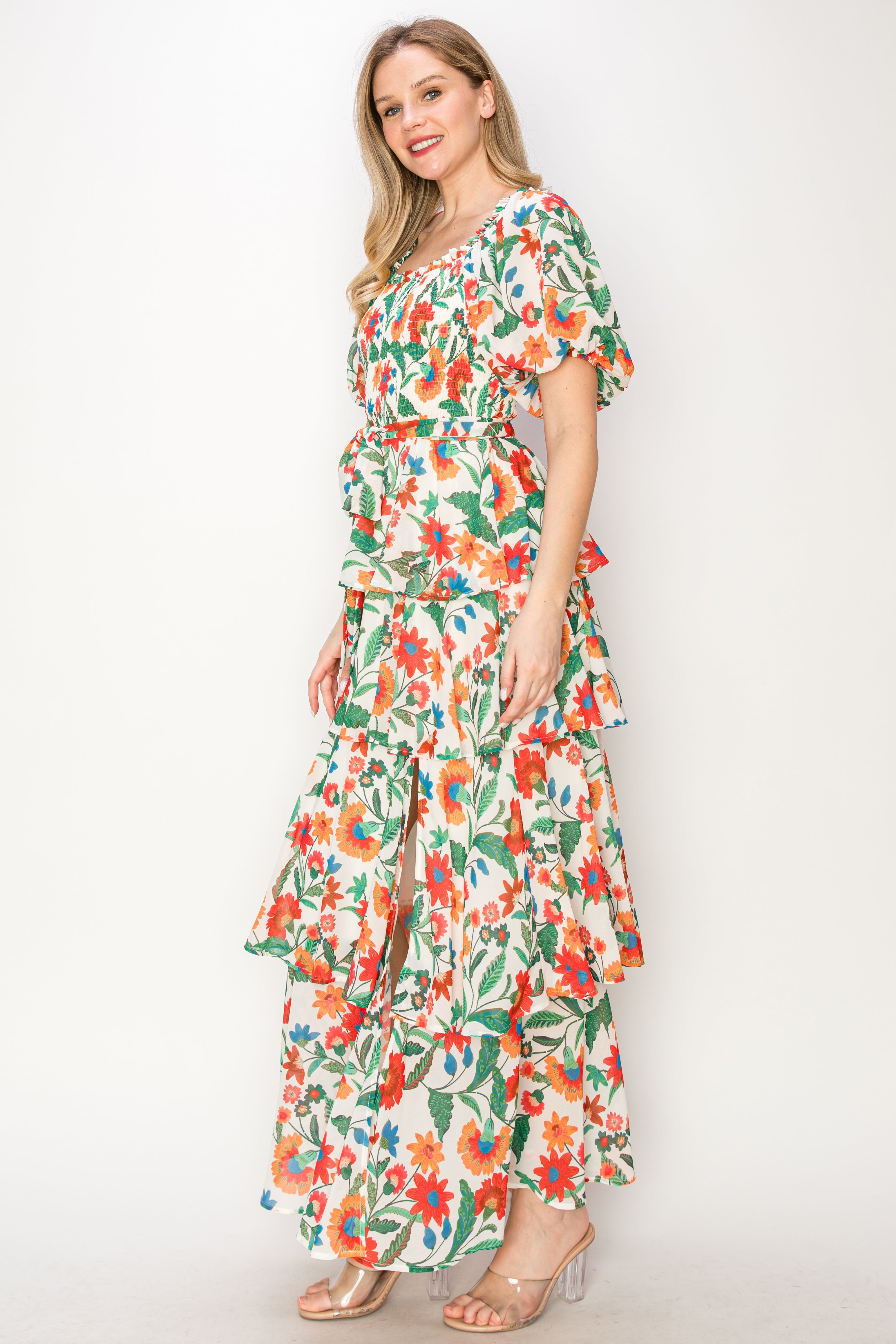 Print tiered ruffle maxi Dress