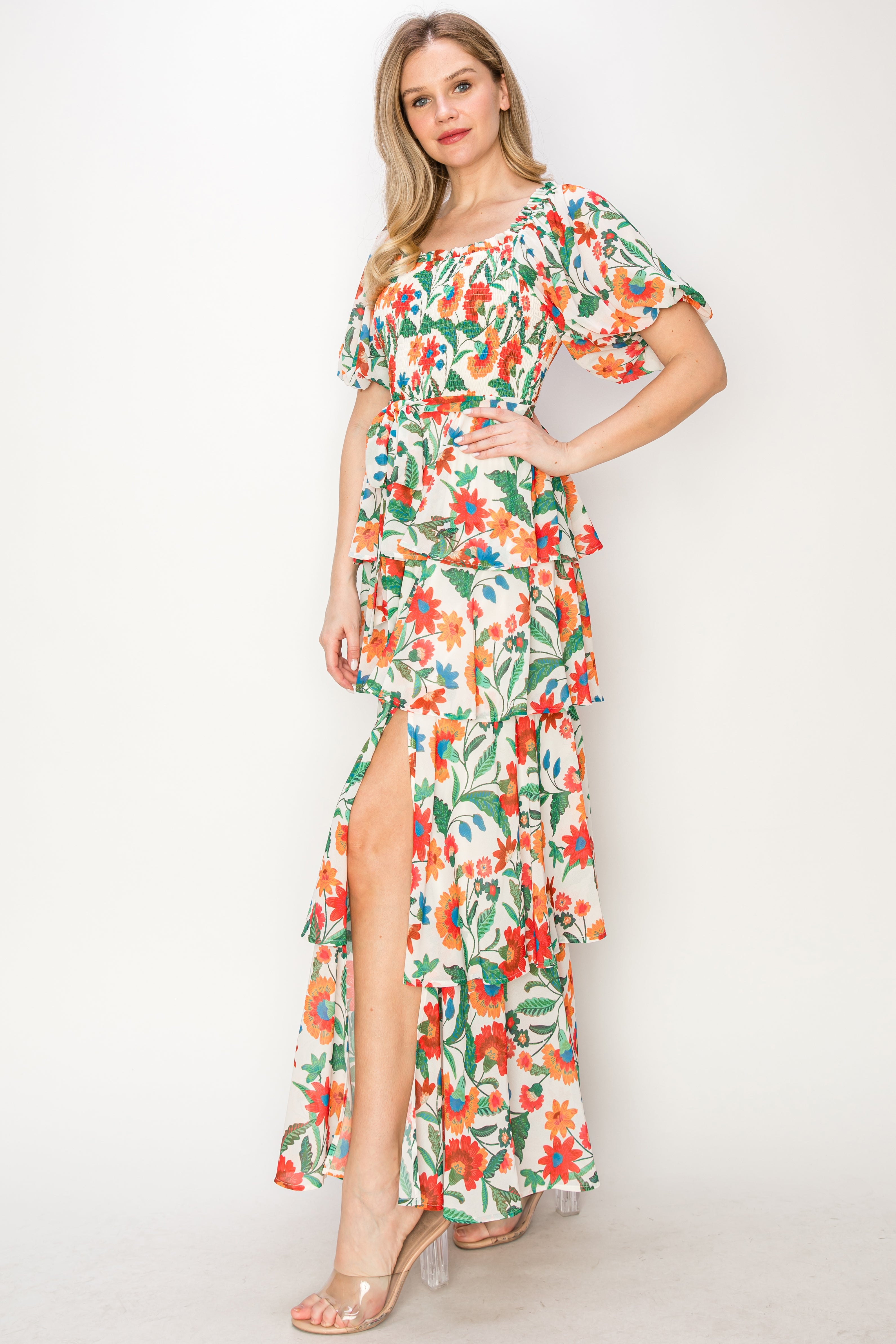 Print tiered ruffle maxi Dress