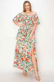 Print tiered ruffle maxi Dress