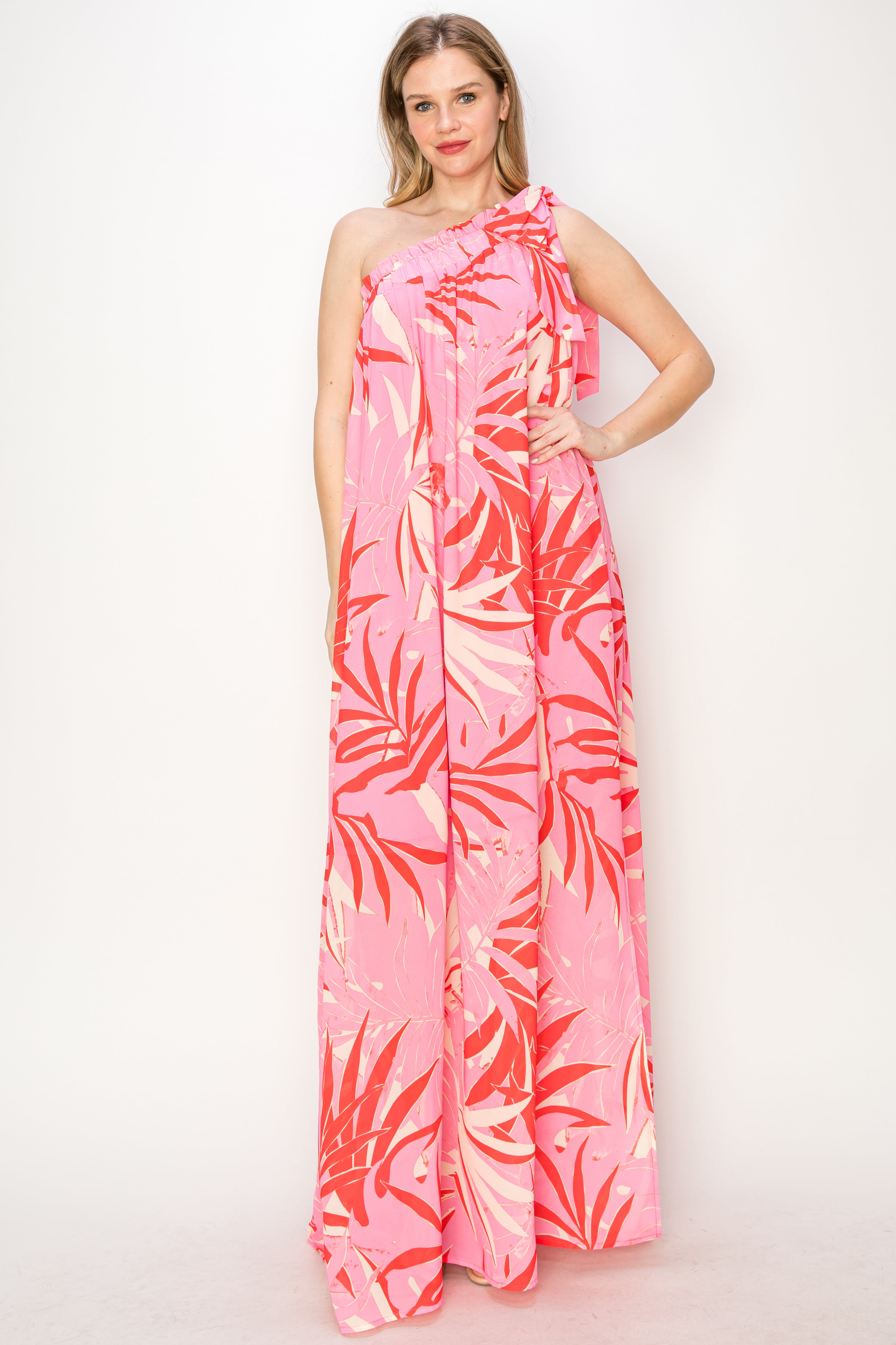 Print one shoulder maxi dress