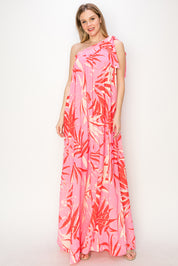 Print one shoulder maxi dress