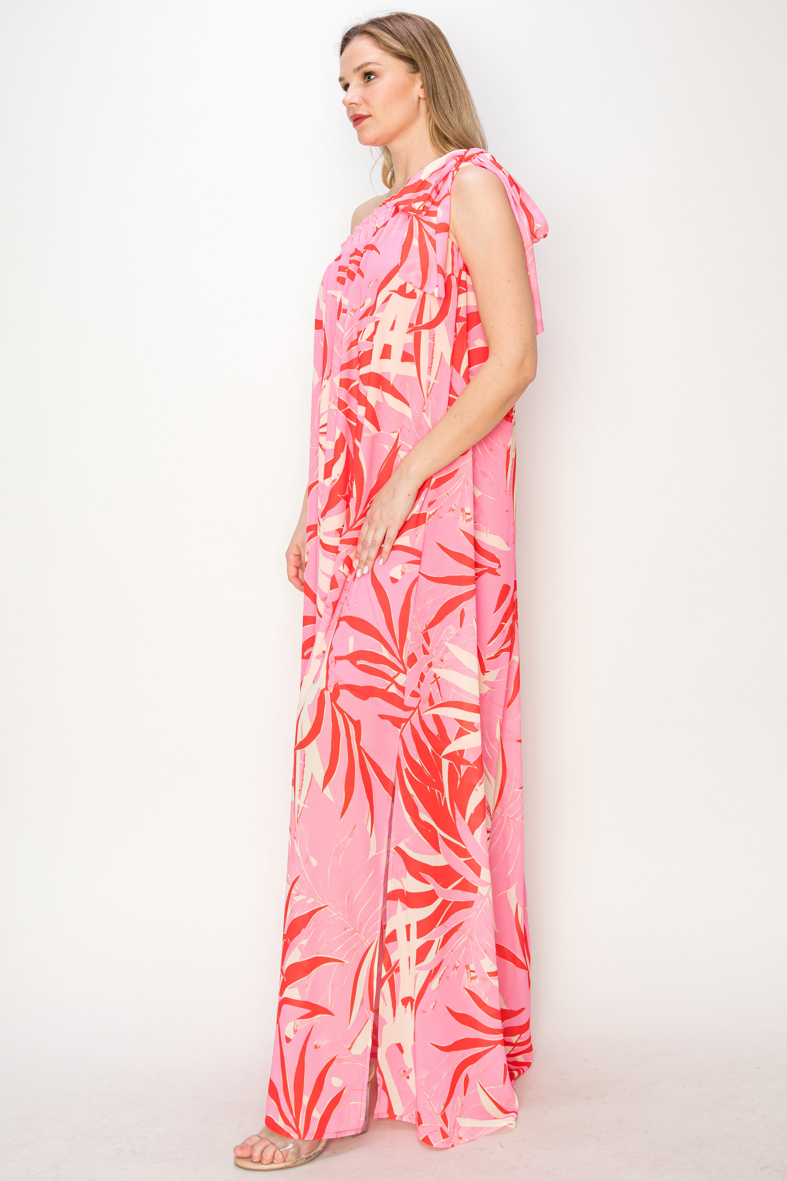 Print one shoulder maxi dress