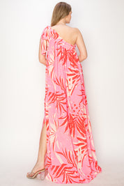 Print one shoulder maxi dress