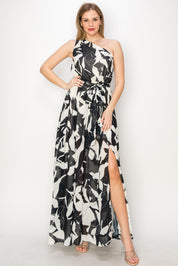 Print one shoulder maxi dress