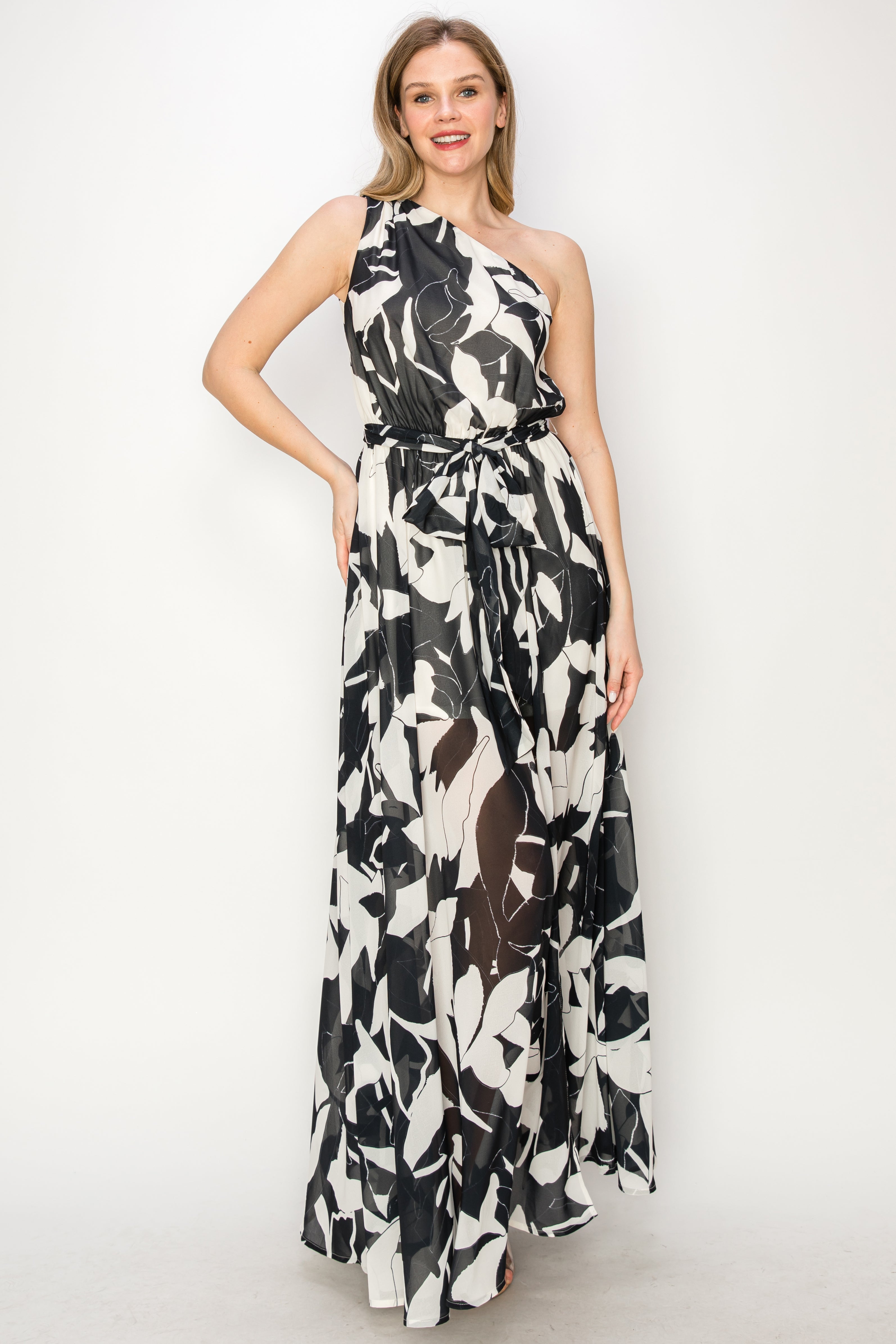 Print one shoulder maxi dress