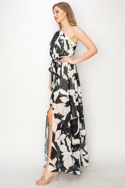 Print one shoulder maxi dress