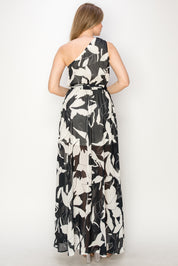 Print one shoulder maxi dress