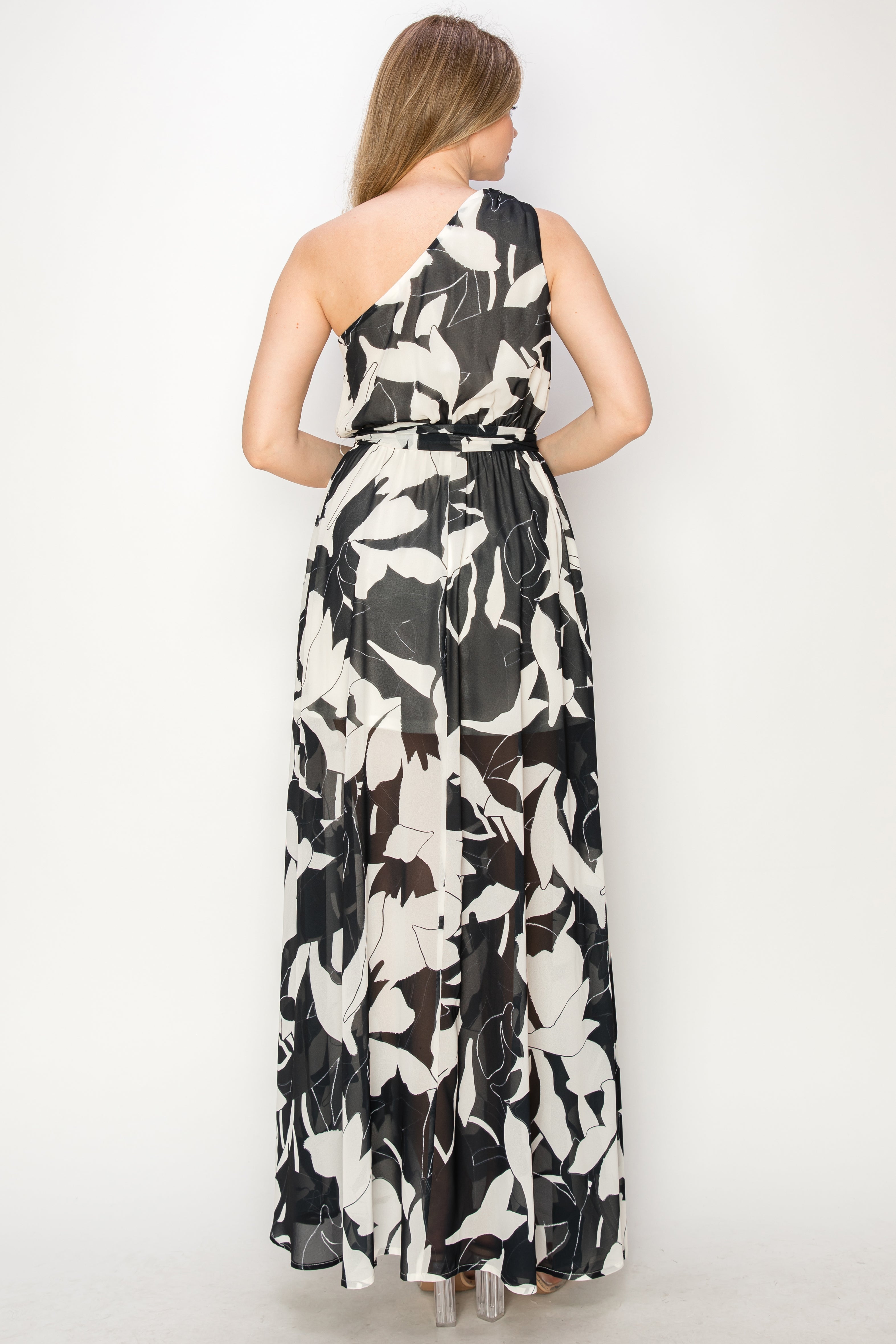 Print one shoulder maxi dress