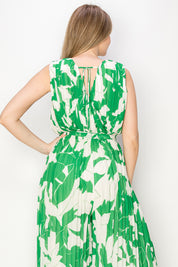 Print V-neck jumpsuit with pleats