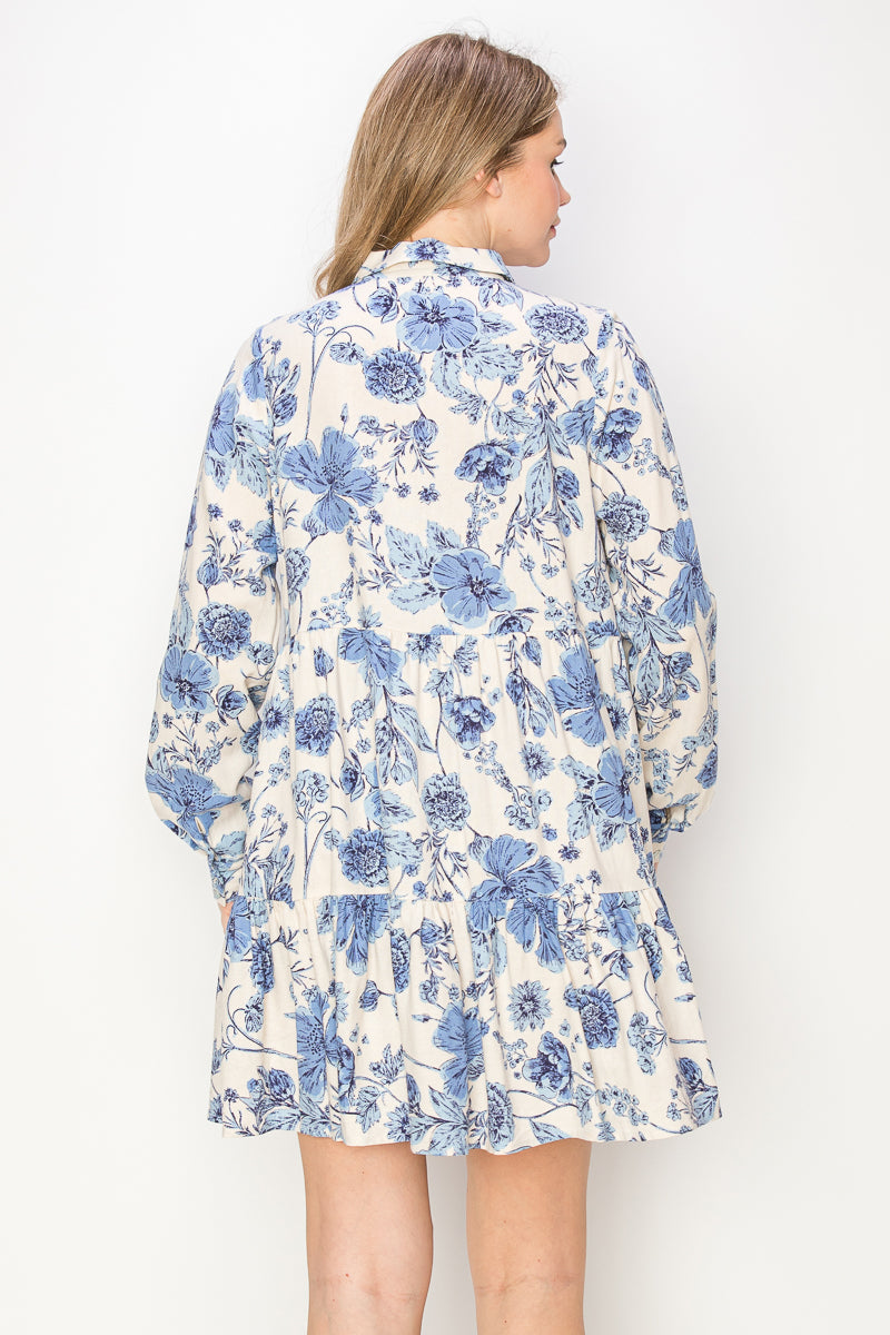 Print linen shirts dress