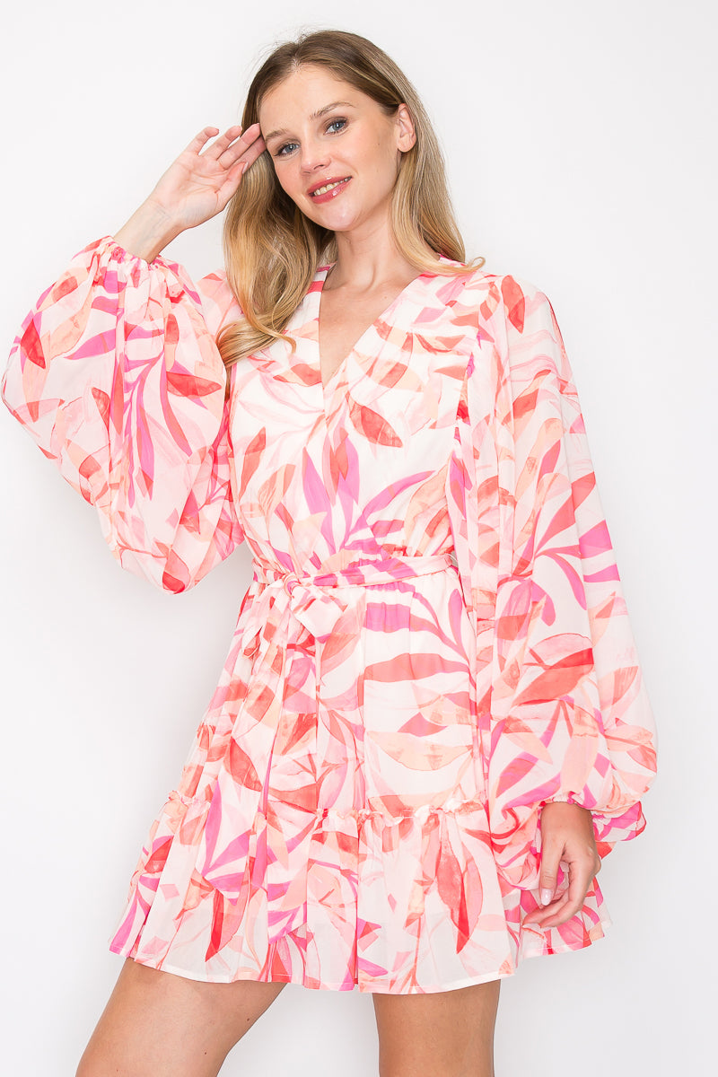 Print mini dress with long sleeves