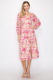 Print midi dress with 3/4 sleeves